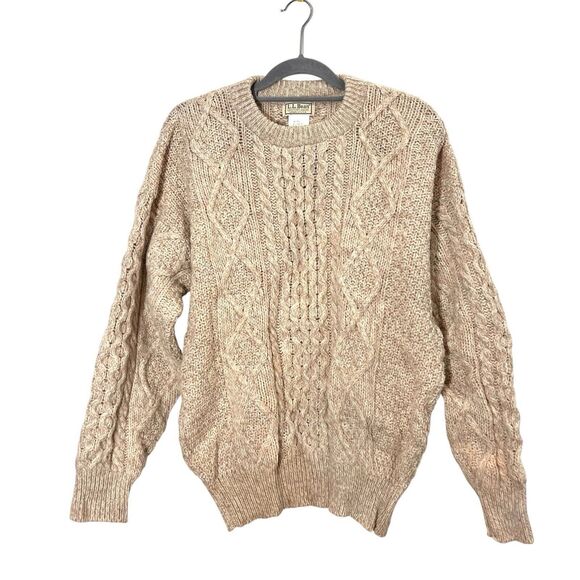 Ll Bean Vintage Sweater Women’s XL Wool Cable Knit Fisherman Chunky Pullover - Picture 1 of 8